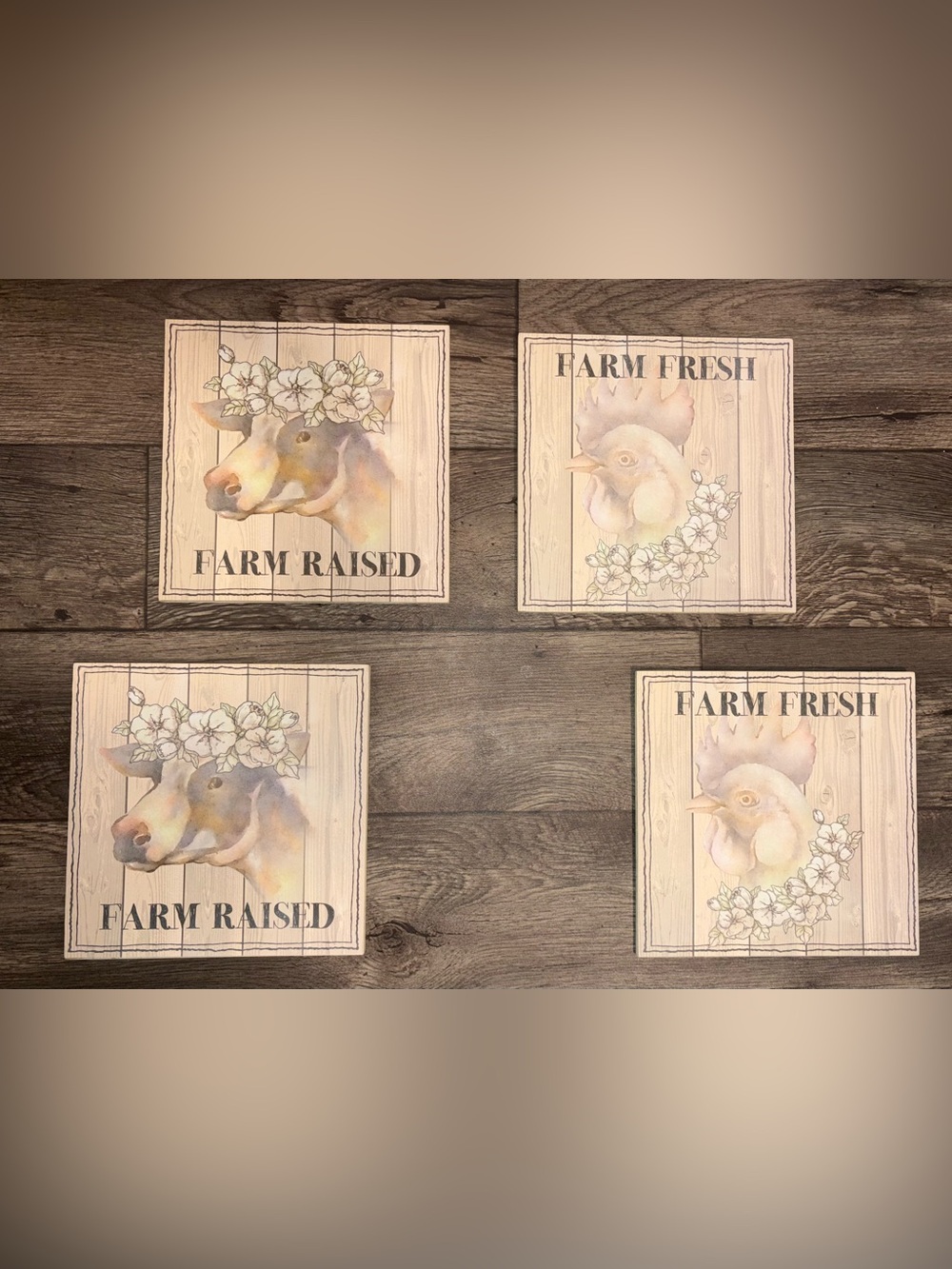 Farm Raised / Farm Fresh Decorative Wood Signs - Neutral Pastel Animal Prints